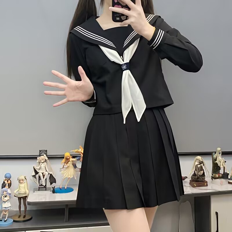 Jk制服ベースモデル改良白三本セーラー服合集長袖海軍襟学院風日系スーツ|undefined