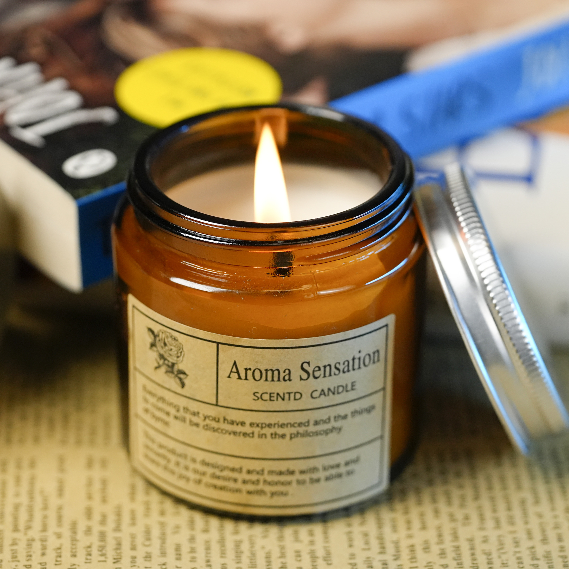 Vela aromática de cera de soja en vaso de vidrio para el hogar_voghion.com