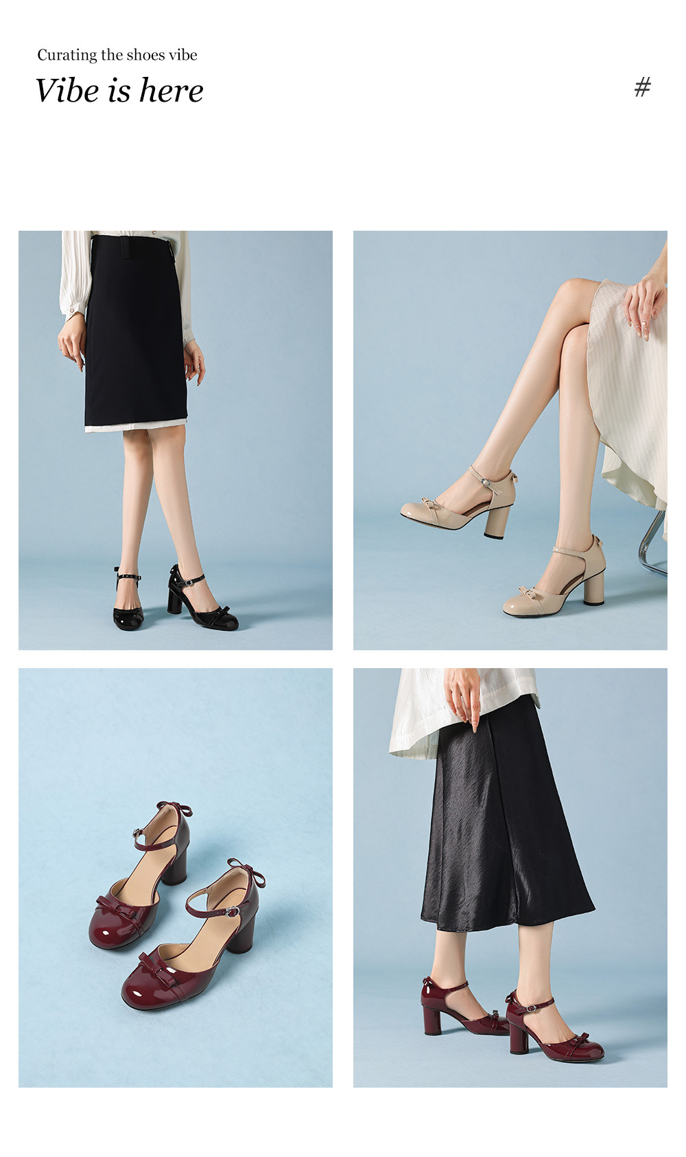 Sandal cao gót nữ mũi tròn bít kiểu Pháp, quai ngang khóa một chữ, gót vuông ổn định — màu đen, Rượu vang đỏ, màu mơ chi tiết 2