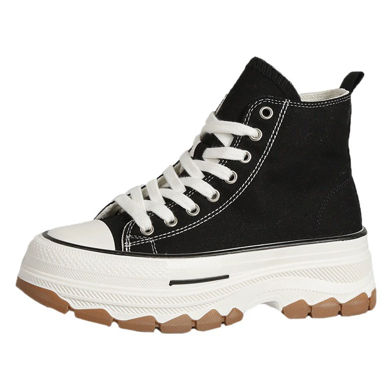 Весенняя новая парусиновая обувь для студенток, белые туфли с высоким берцем на толстой подошве, повседневные кроссовки, универсальные одиночные туфли