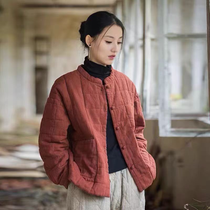 2025 Winter Women's Cotton and Linen New Quilted Jacket, Fashionable, Artistic, Personalized, Casual and Warm Women's Short Cotton Coat