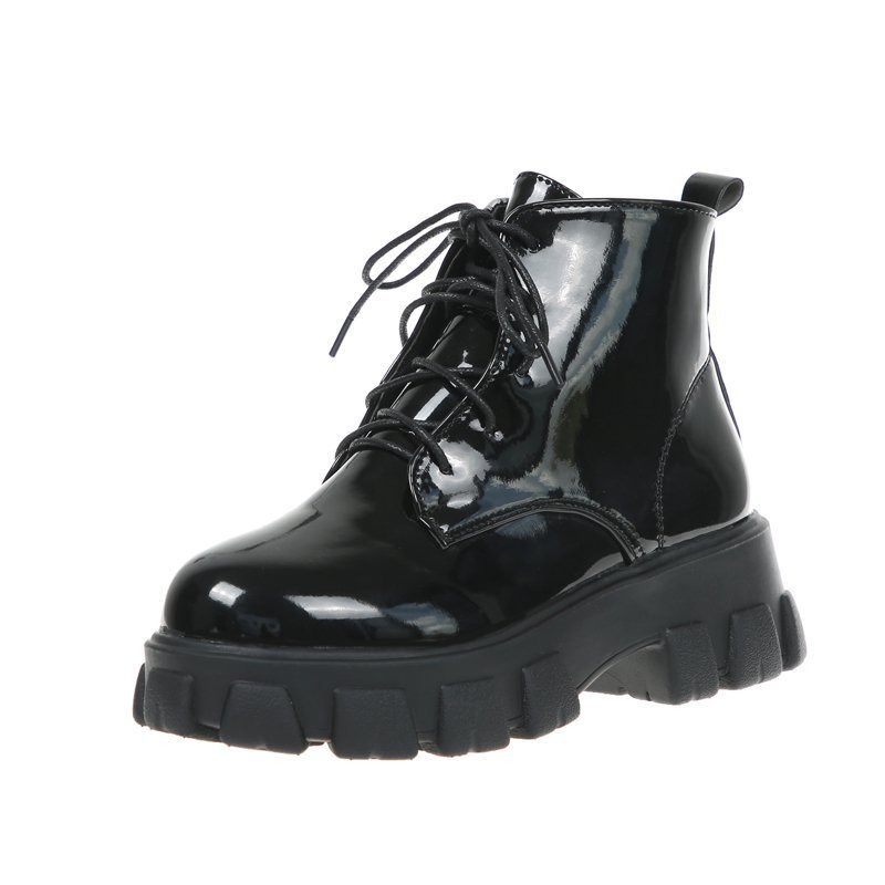 Black Platform Biker Boots For Women Breathable British Style_voghion.com