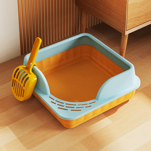 Square Cat Litter Box Semi-Enclosed Cat Toilet Removable Cat Plastic Pet Supplies Open Cat Litter Box Wholesale