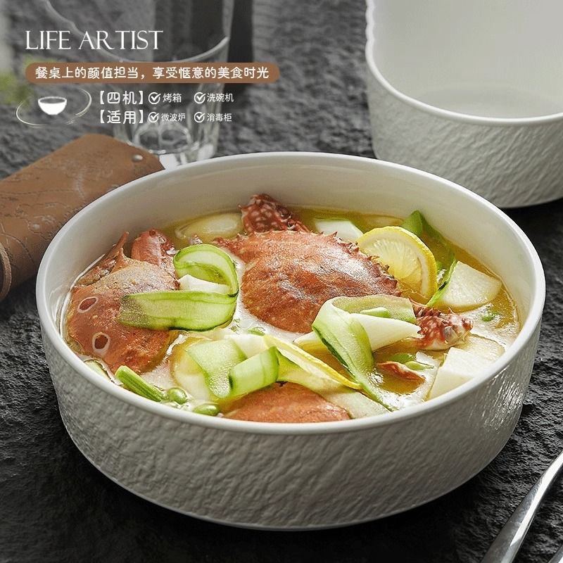 고급 감각 창조적 인 돌 패턴 큰 수프 그릇 가정용 세라믹 10 인치 일본 스타일 큰 그릇 두꺼운 삶은 절인 생선 수프 분지