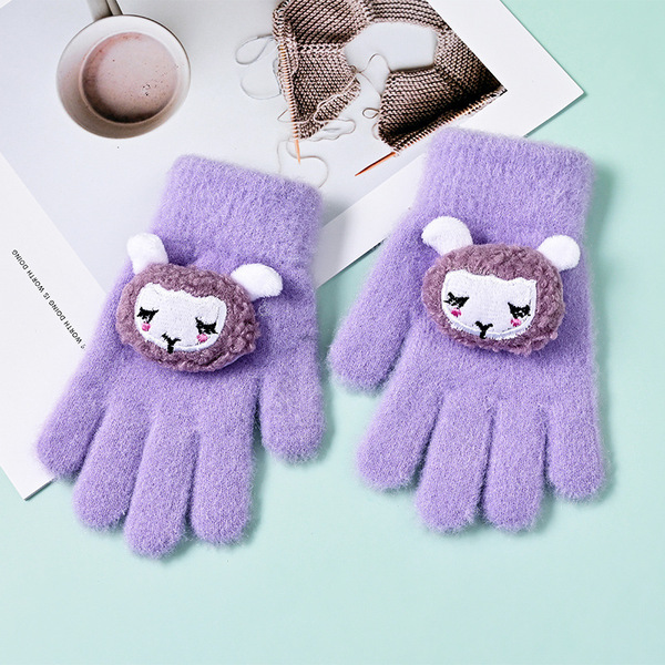 Children's Gloves for Boys and Girls, Warm and Cold-Resistant, Five-Fingered, Knitted, Plush, Cartoon, for Primary and Secondary School Students, Soft