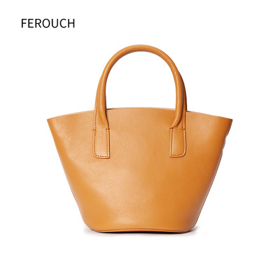 genuine leather Bucket bag Trend Retro Shopping basket Handbag High-capacity One shoulder Messenger Female bag ins Wind 160668