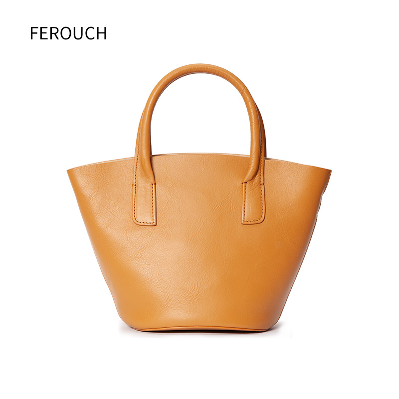 genuine leather Bucket bag Trend Retro Shopping basket Handbag High-capacity One shoulder Messenger Female bag ins Wind 160668