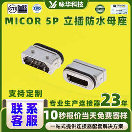 USBMICRO 5PIN立插式防水接口180度插板DIP USB短体立插防水母座