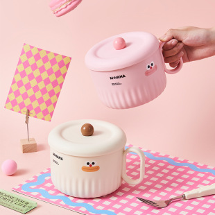 Big mouth ha cartoon cute dormitory students with lid instant noodles artifact stainless steel canteen rice instant noodles soup bowl