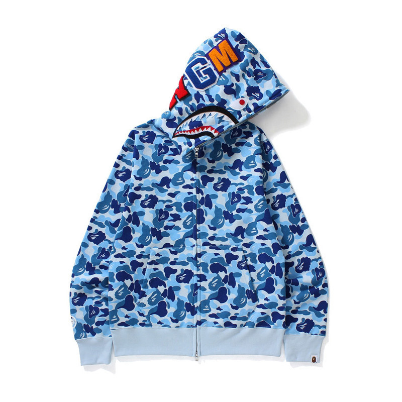 2025 [健康布] 3D デジタル印刷 Bape ブランド シャークヘッド スウェットシャツ メンズ カップル ジッパー カーディガン ベルト付き|undefined