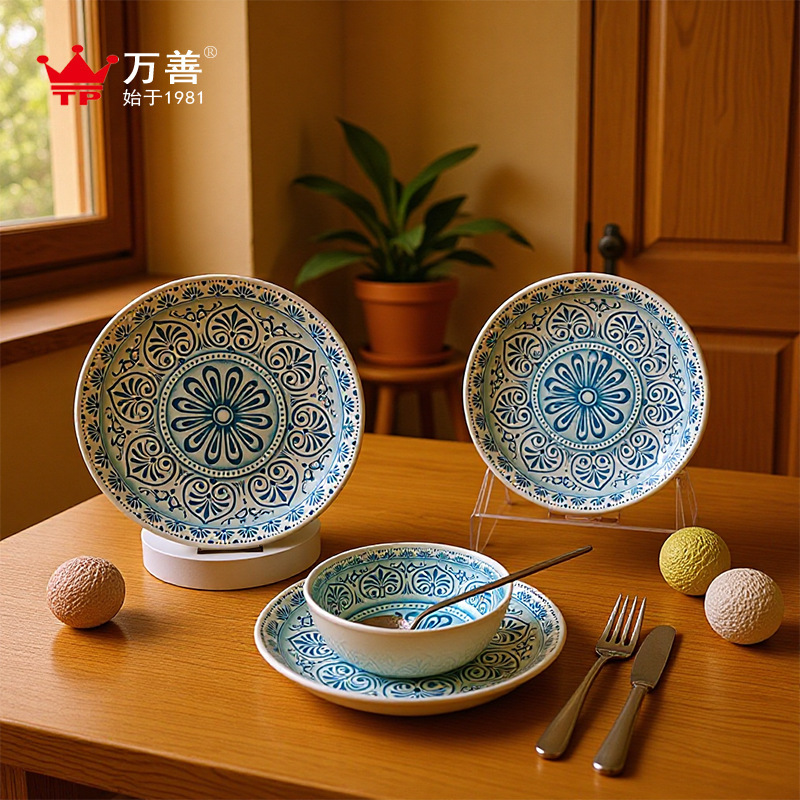 Melamine Tableware, Light Luxury Embossed Dinner Plates, Household Dinnerware Set, Shatter-Resistant Steak Plates, Light Luxury High-End Feel