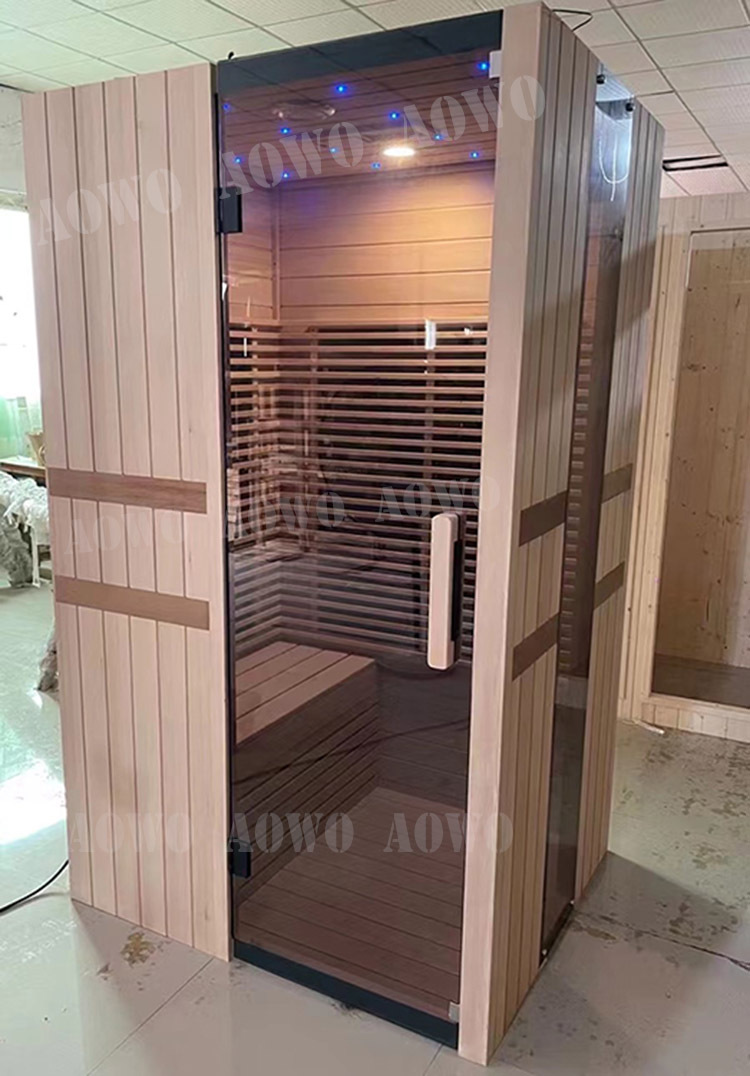 Doble onda de luz del infrarrojo lejano sala de fisioterapia uso familiar sudor humeante Sala pequeño apartamento sauna sala de material de abeto de hierro