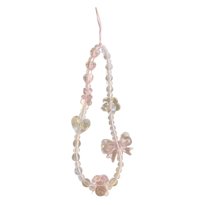 Estilo coreano Rosa arco cadena de cristal cordón universal teléfono caso Cámara llavero auricular caso adornos para mujeres