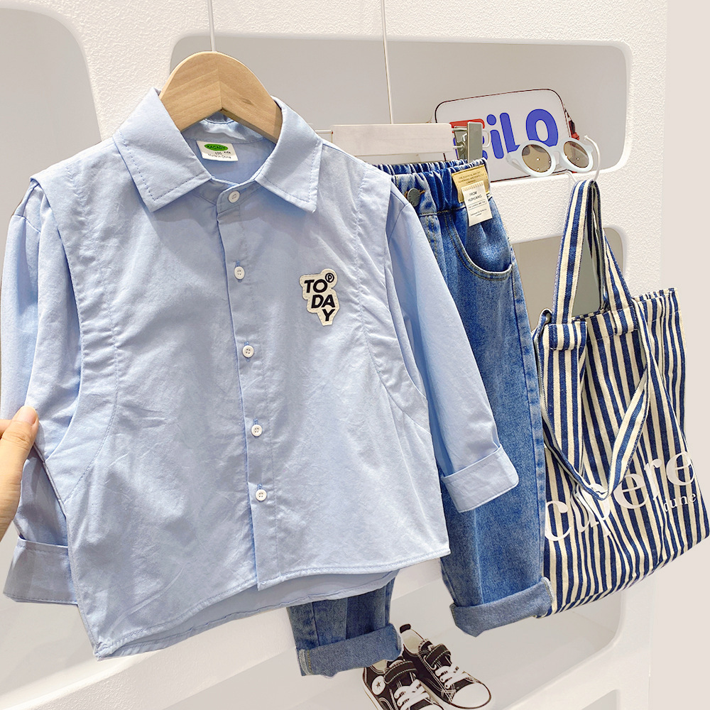 Camisa de los muchachos primavera y otoño 2023 nuevo estilo occidental hermosa camisa para niños estilo coreano de manga larga capa superior para niños medianos y grandes