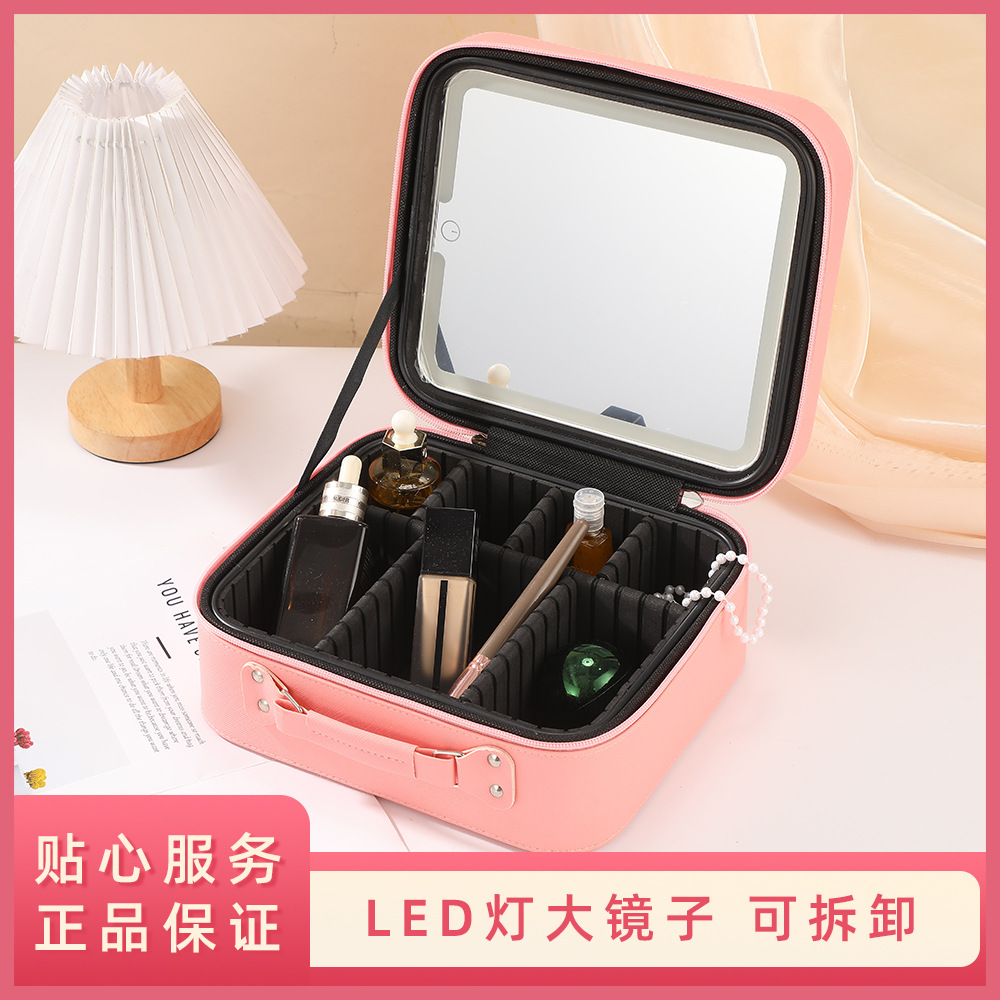 Bolsa de maquillaje espejo LED almacenamiento portátil caja de maquillaje portátil maquillaje caja de almacenamiento de gran capacidad para viajes Otros