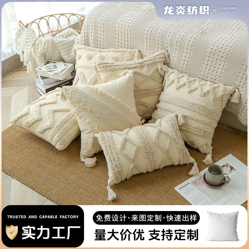 Serie bohemiana almohada ligera de lujo algodón trenzado sofá cojín de cabecera decoración de dormitorio almohada cubierta