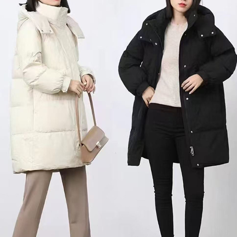 矜琪冬季羽绒服女纯色中长款韩版新款简约时尚加厚保暖高级感外套