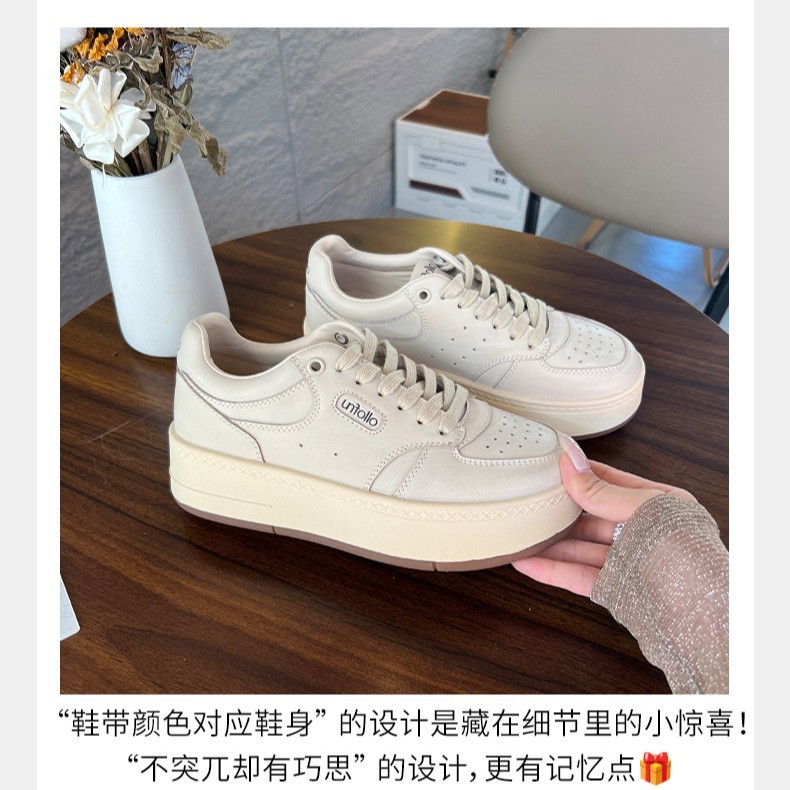 真皮小白鞋女2025秋季新款复古百搭女做旧休闲风系带舒适运动板鞋|undefined