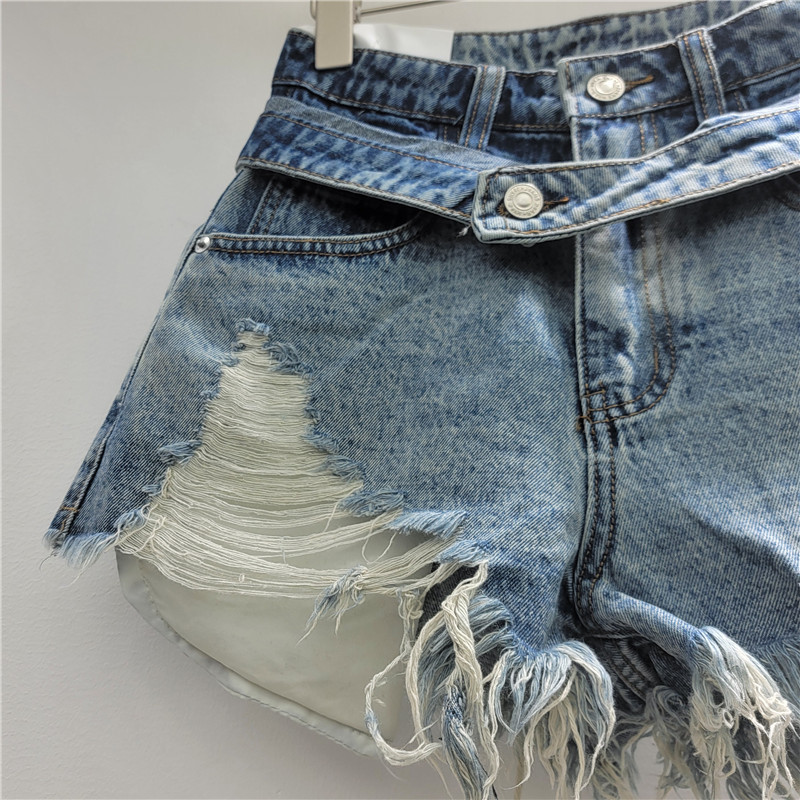 Pantalones Cortos Jeans con Roturas y Deshilachado Denim para Mujer