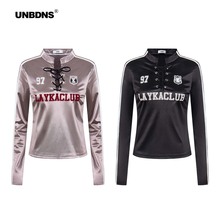 UNBDNS美式复古缎面小众绑带设计感运动风长袖T恤女辣妹修身上衣