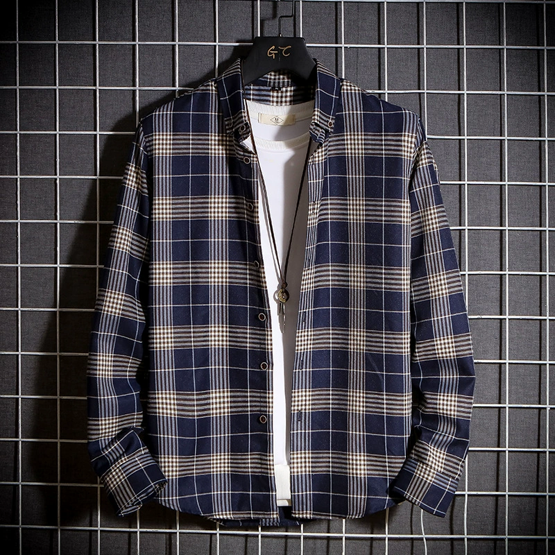 Осень 2023 года Новое поступление модная мужская клетчатая рубашка для поколений с длинными рукавами в Корейском стиле Красивая рубашка, модная для подростков