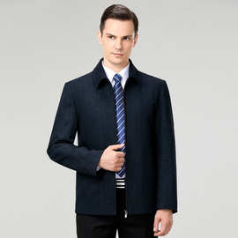 批发品牌茄克中年羊毛商务春秋款翻领夹克行政公务员爸爸男装外套