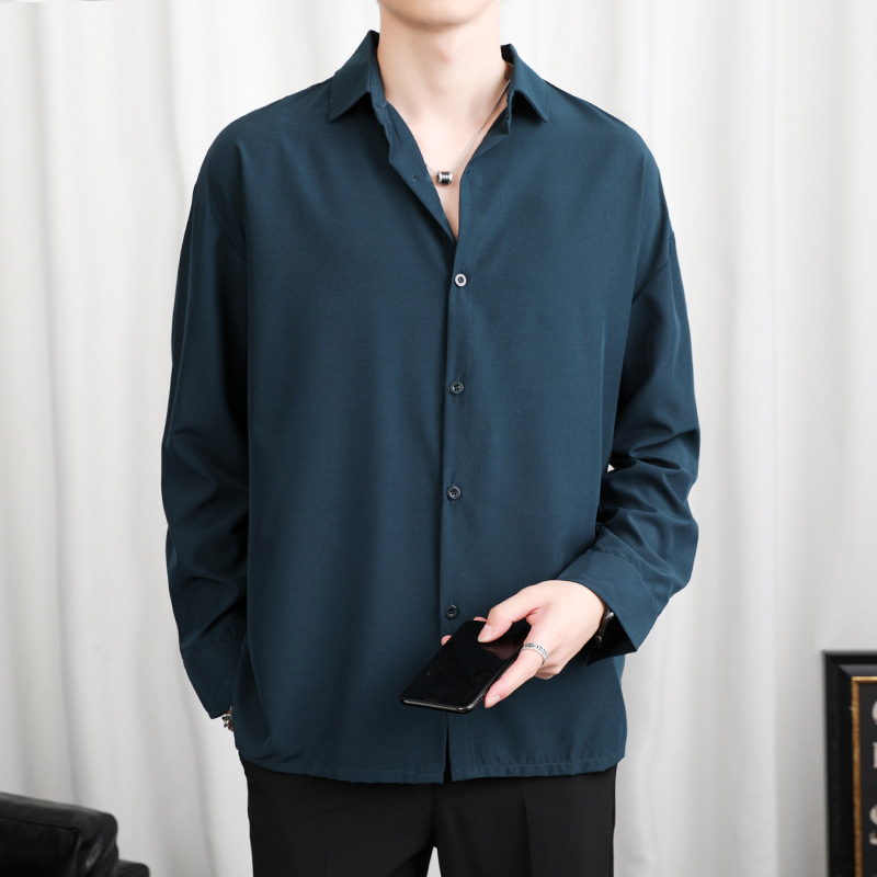 LKTMメンズ # 春夏薄手アイス长袖シャツメンズインスタ高级感ヤクザ格好良いゆったりプルオーバーシャツ