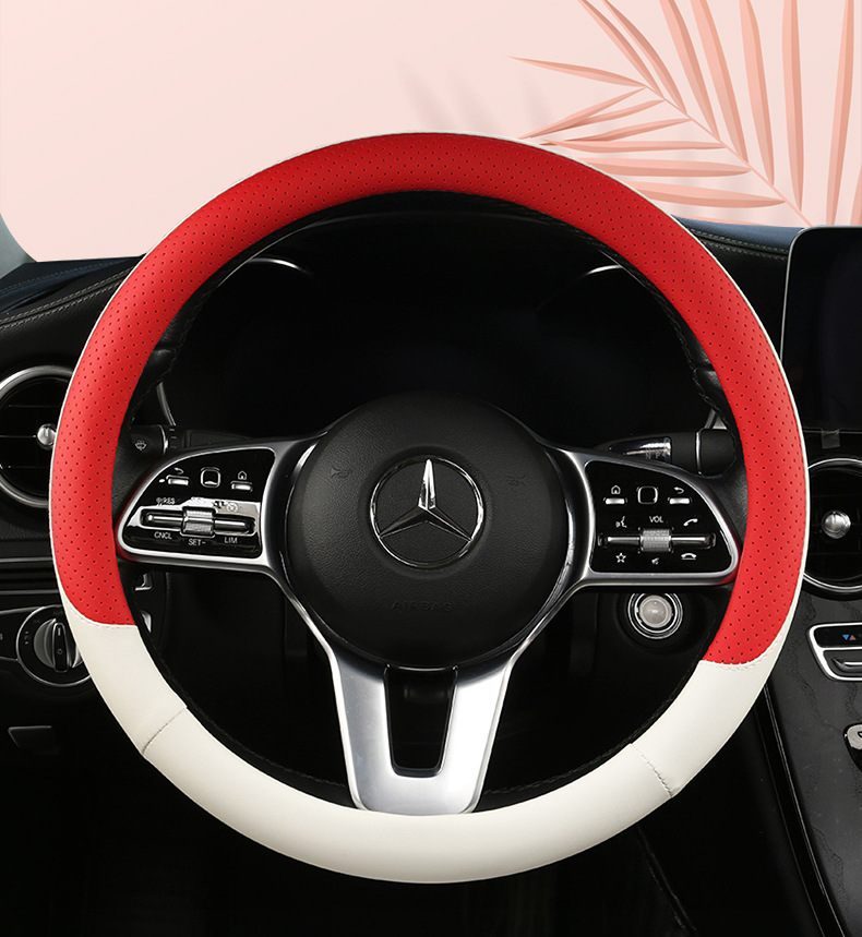 Steering wheel cover car four seasons general nappa leather perforated non-slip sweat-absorbent D-type ultra-thin handle cover Amazon cross-border