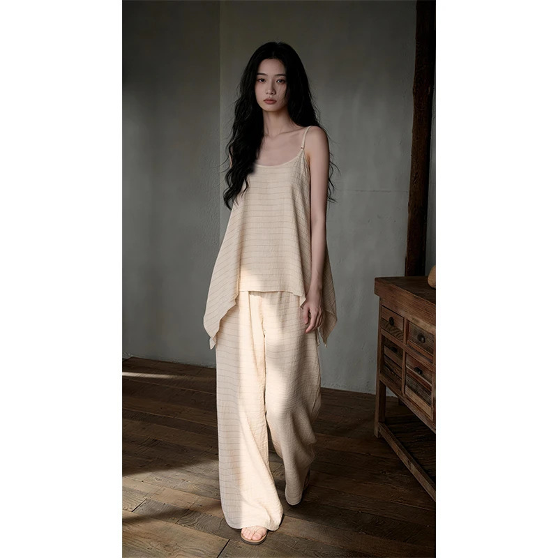High-End Suspender Pajamas for Women, New Summer Style, Cloud Cotton, Thin, Sexy Striped Home Wear Set That Can Be Worn Outside