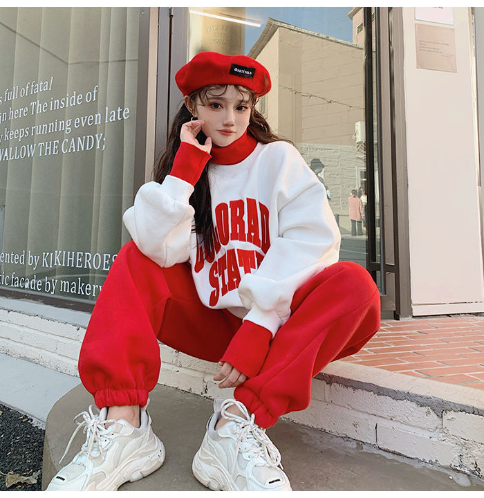 Women's Contrasting Hoodie Active Set For Autumn And Winter_voghion.com