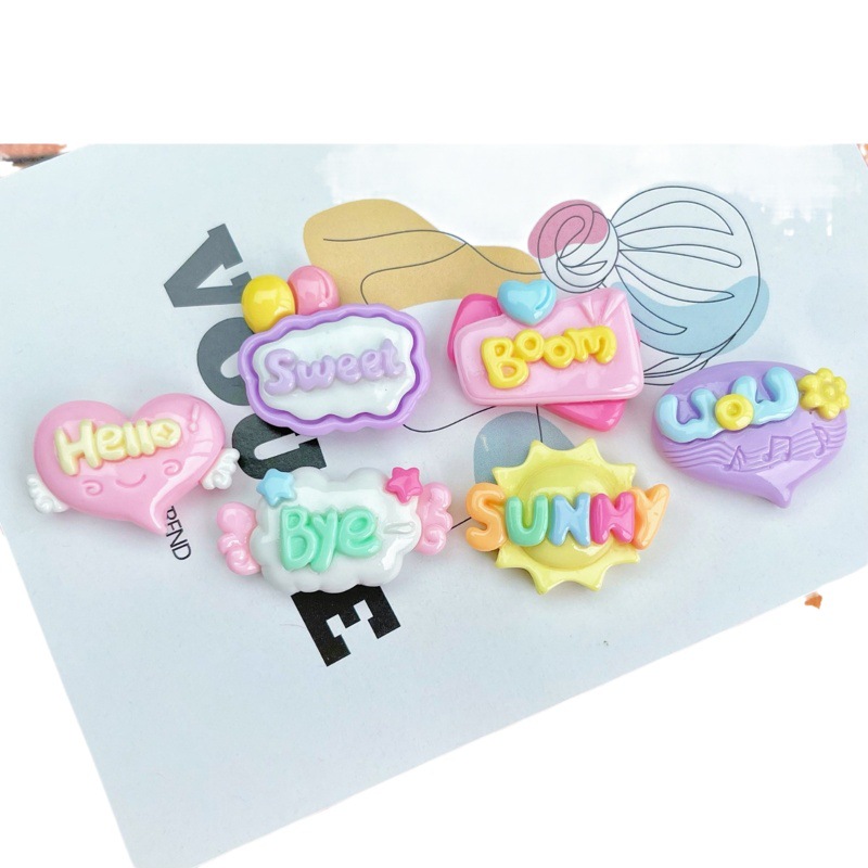 Brillante Sol en forma de corazón Inglés palabra tarjeta resina accesorios SUNY carta tarjeta crema pegamento teléfono caso horquilla accesorios nuevo