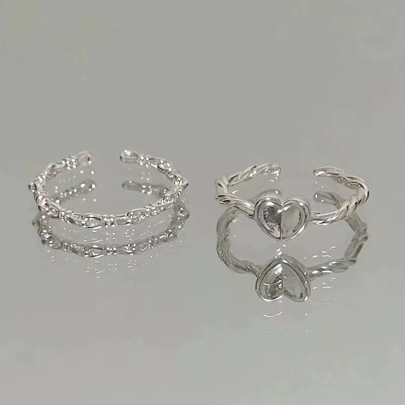 Ring, Minimalistic Silver Woven Design, Adjustable Open Band, Elegant Simple Style