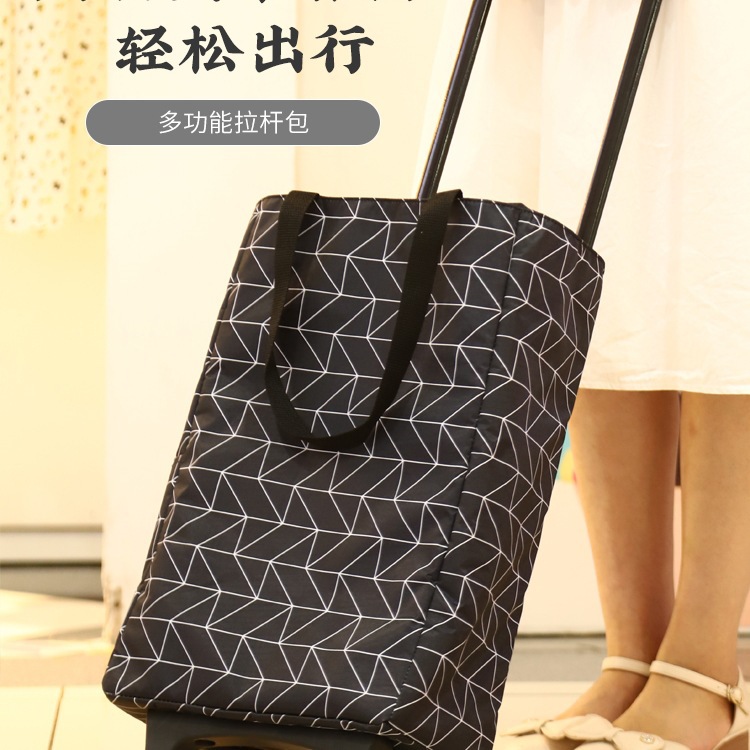 Shopping Cart Trolley for Groceries, Household Supermarket Handcart, Foldable Portable Shopping Bag with Silk Flowers