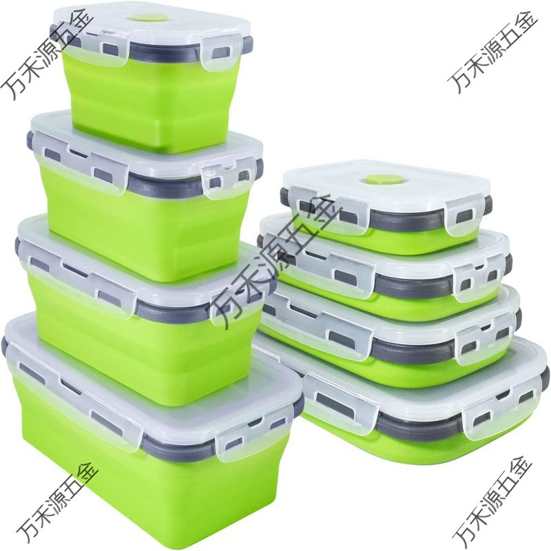 Caixa de almuerzo de silicona en stock, microondas plegables, caja de almuerzo de silicona, caja de almacenamiento de refrigerador, caja de preservación, tazón de silicona