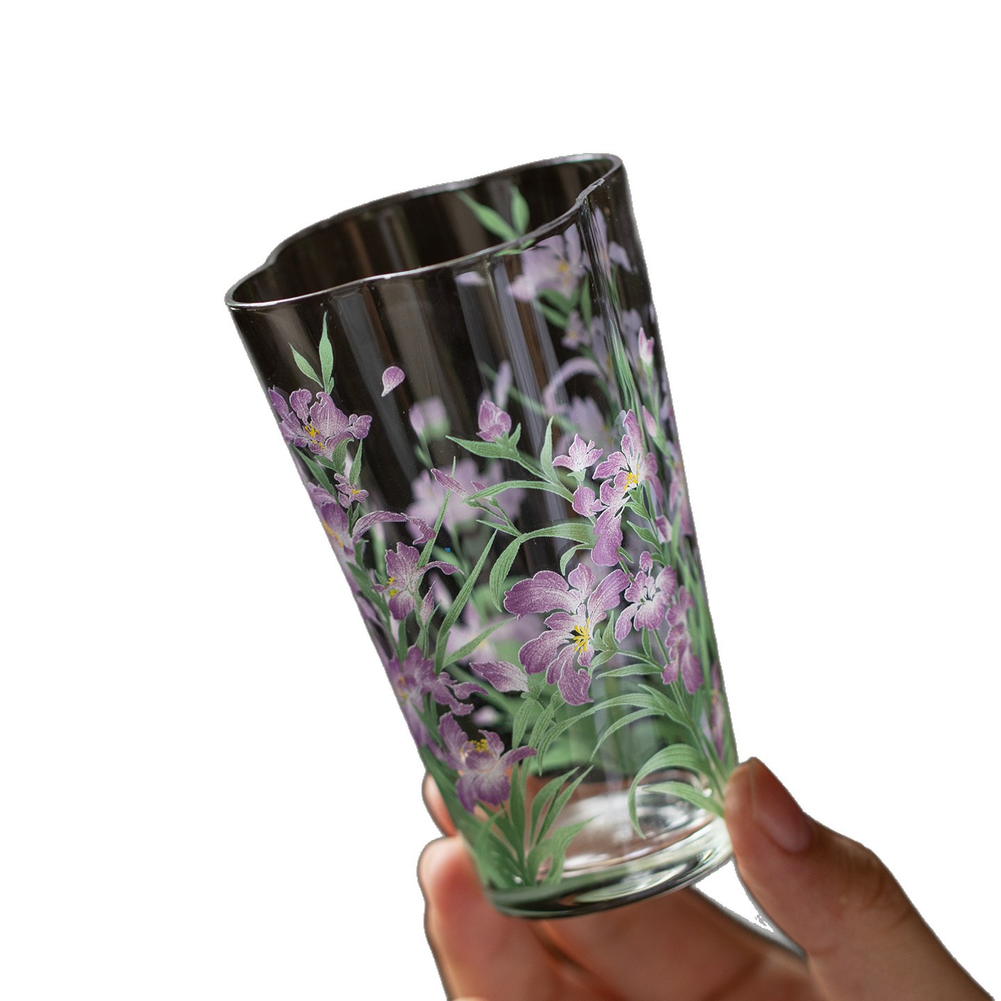 Flotante pastel iris de cristal taza de té transparente de alto valor facial taza de bebida china hecha a mano taza de agua resistente al calor image 5