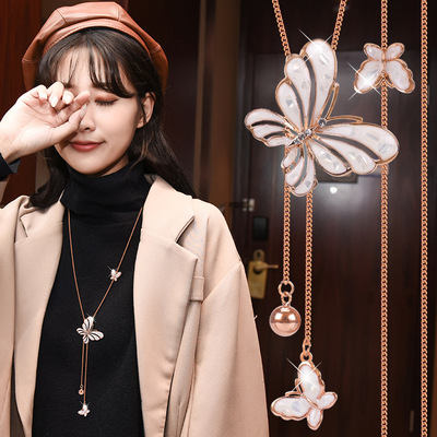 2021秋冬新款韓版季雙蝴蝶毛衣鏈時尚簡約長款百搭項鏈女跨境批發