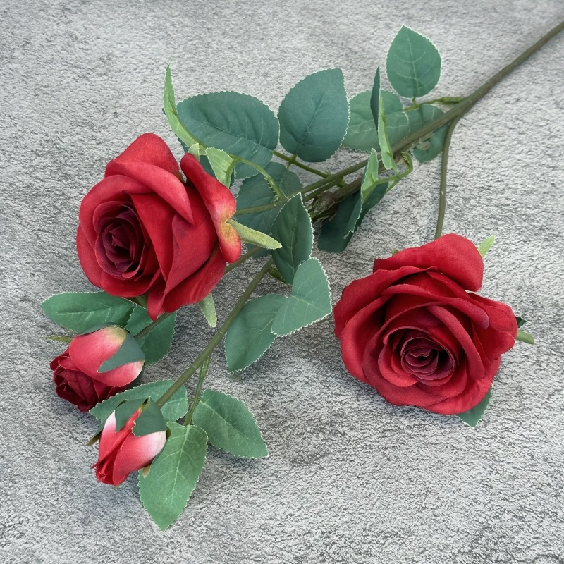 Arreglo Floral Artificial de Rosas de 4 Cabezas para Decoración de Bodas, Hoteles y Hogares, Decoración de Habitaciones de Boda, Flores de Seda, Flores Artificiales al por Mayor