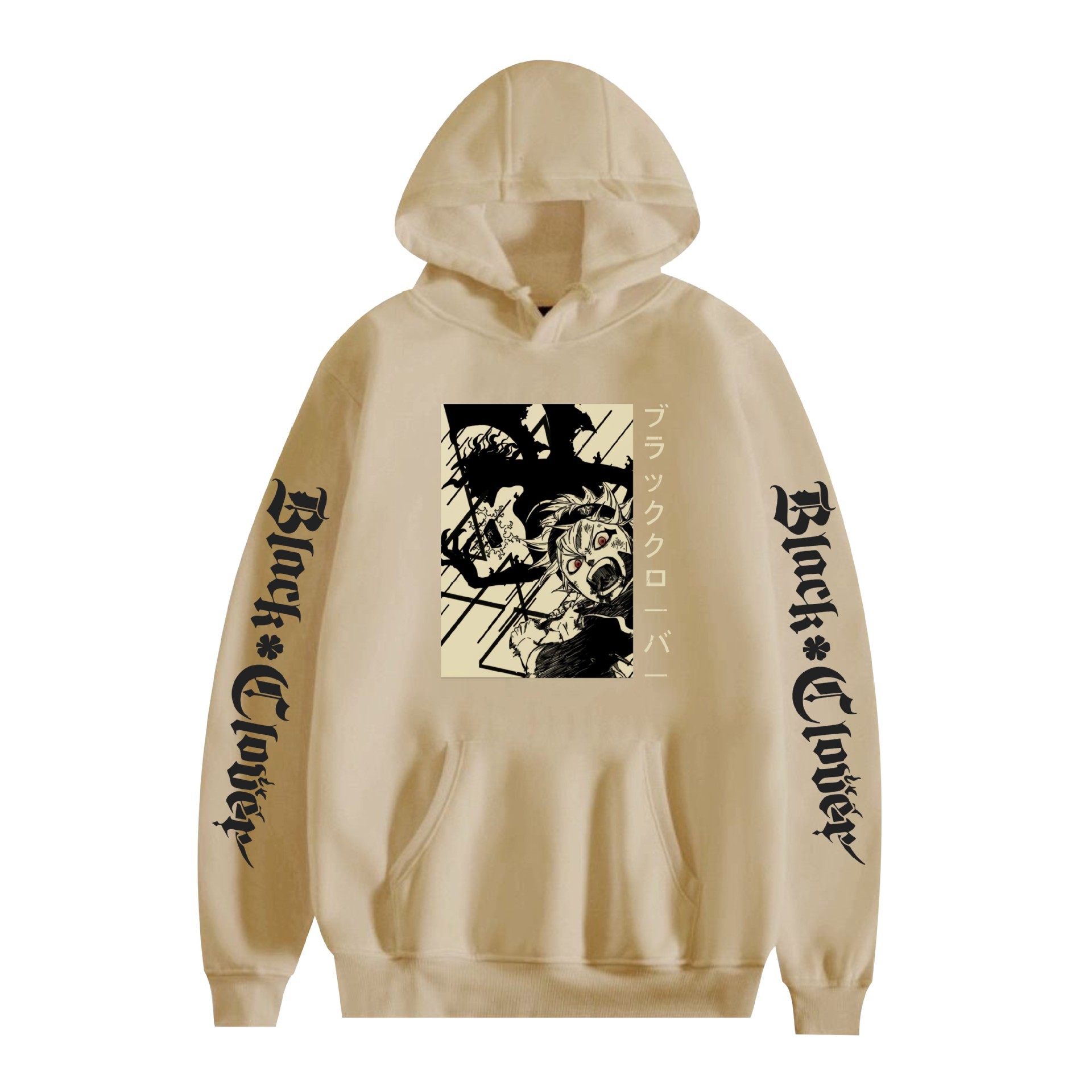 Suéter con capucha periférico de animación de trébol de cuatro hojas negro bidimensional marca de moda sudadera con capucha suelta casual más chaqueta de terciopelo nuevo