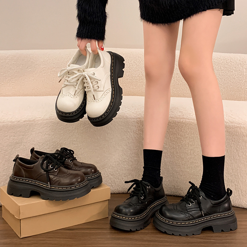 White British-Style Thick-Soled Jk Versatile Leather Shoes for Women, 2026 New Spring and Autumn Model, Suitable for Pairing with Skirts, Height-Increasing Soft-Soled Single Shoes