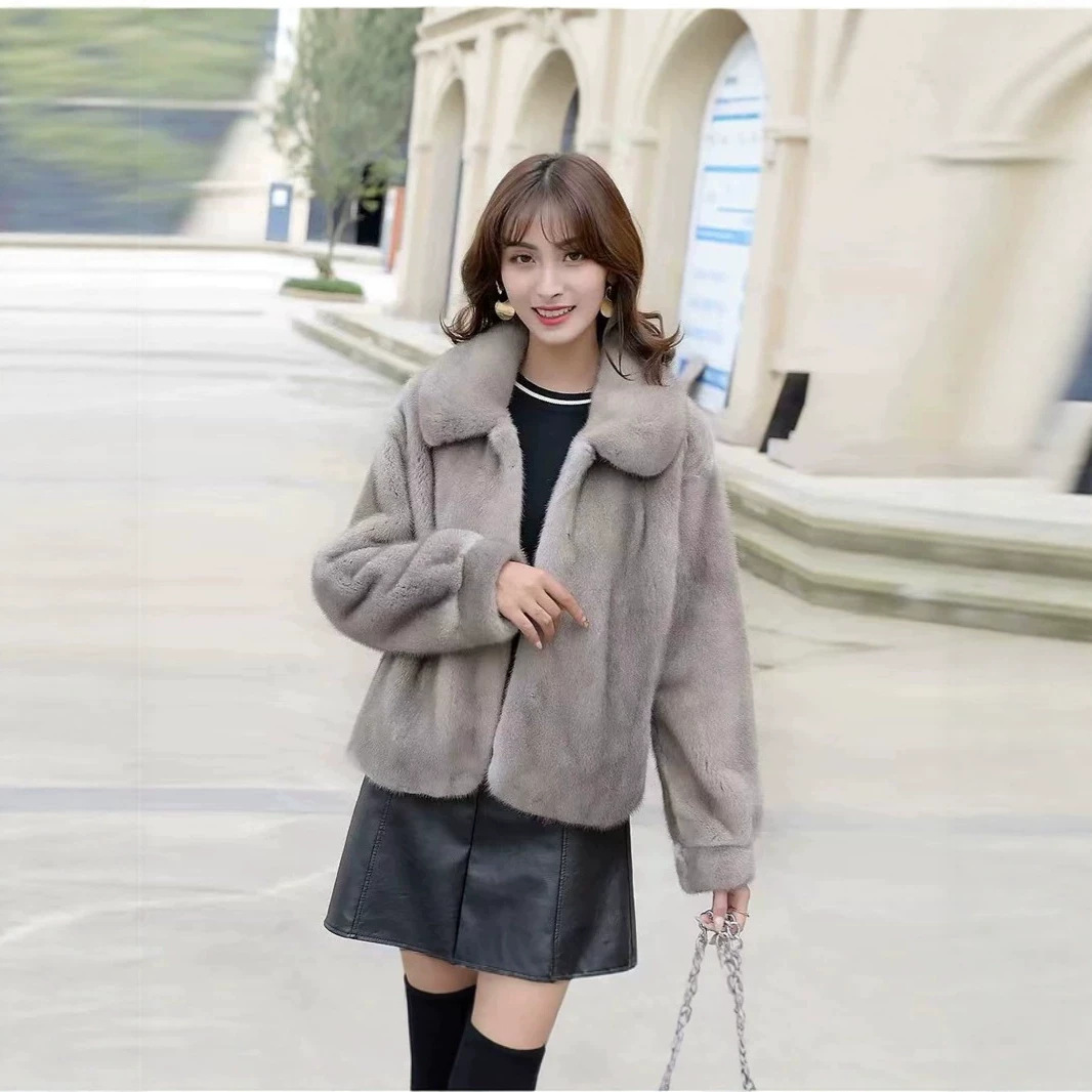 2026 Winter New Style Faux Mink Fur Coat with Full Mink Collar, Women's Light Luxury Fashion Warm Eco-friendly Mink Fur Coat