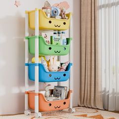 Kids' toy cart storage unit, multi-layered toy and snack organizer, floor-standing bookshelf, home-use mobile