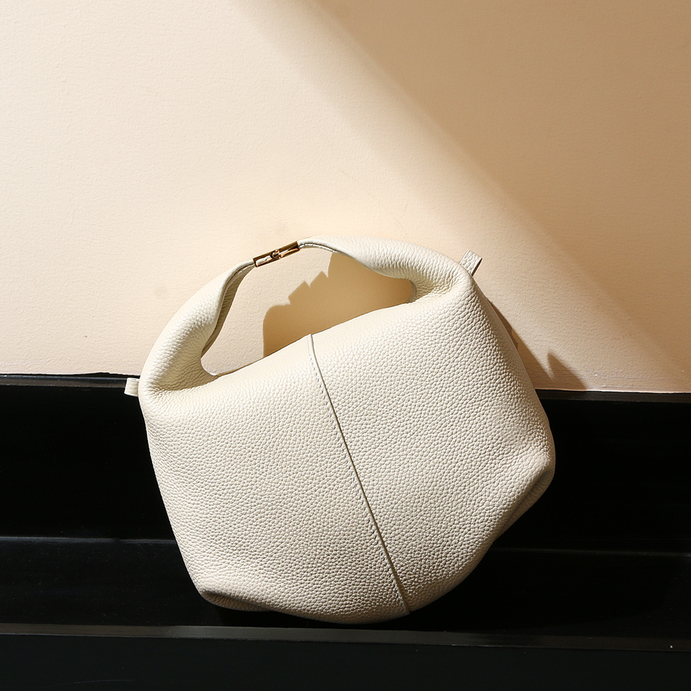 French Style Niche Genuine Leather Women's Handbag New Lychee Grain Cowhide Luxury Tote Bag Fashion Commuter Bento Bag - Thumbnail 2