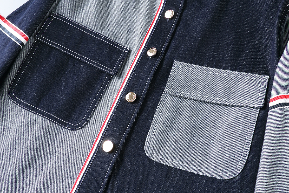 Vintage Wide-fit Patchwork Denim Shirt For Men Double Sleeve Ribbon_voghion.com