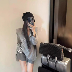 【自設工場現物発見】純欲風tシャツグレー早秋長袖ブラウスゆるい中長上着
