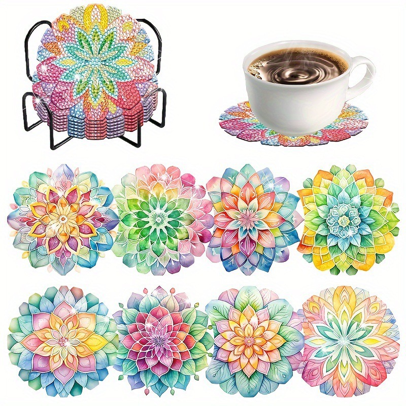 Diamante de dibujos animados almohadillas de taza letras rojas textura de madera hecha a mano puntos de perforación aislamiento térmico antideslizante diamante juguetes de pegatinas