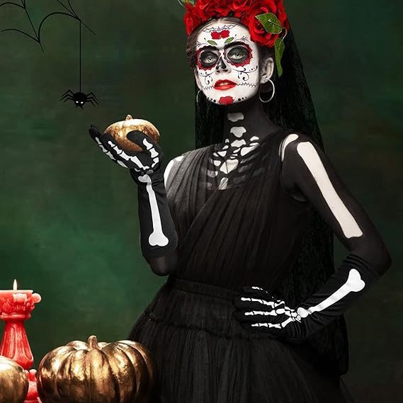 Halloween Day Of The Dead Headband Thigh High Socks Skeleton Gloves_voghion.com