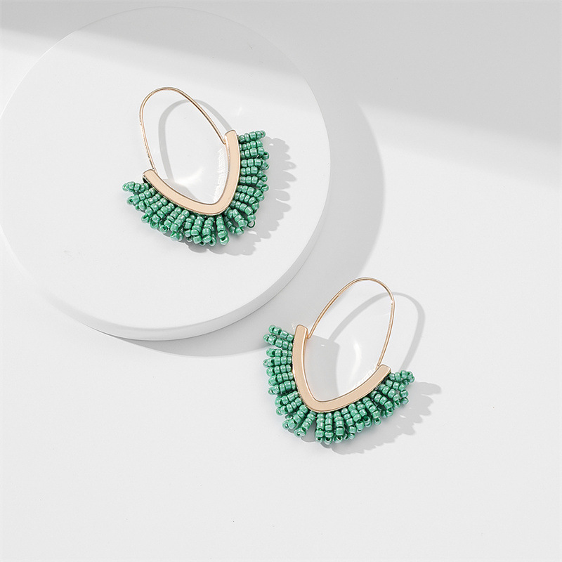 Hoop Earrings Classification 1 Pair Ethnic Style Colorful Beaded Arylic Alloy Hoop Earrings