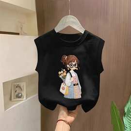 女童夏装洋气设计感露肩上衣 韩版百搭短袖T恤夏季外贸童装货源
