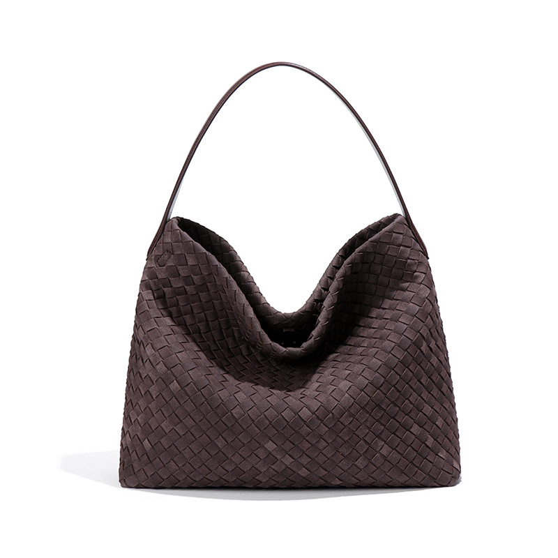 Luxury Large Capacity Women's Woven Bag - Shoulder Crossbody Underarm Bucket Bag Matte Suede Tote - Thumbnail 5