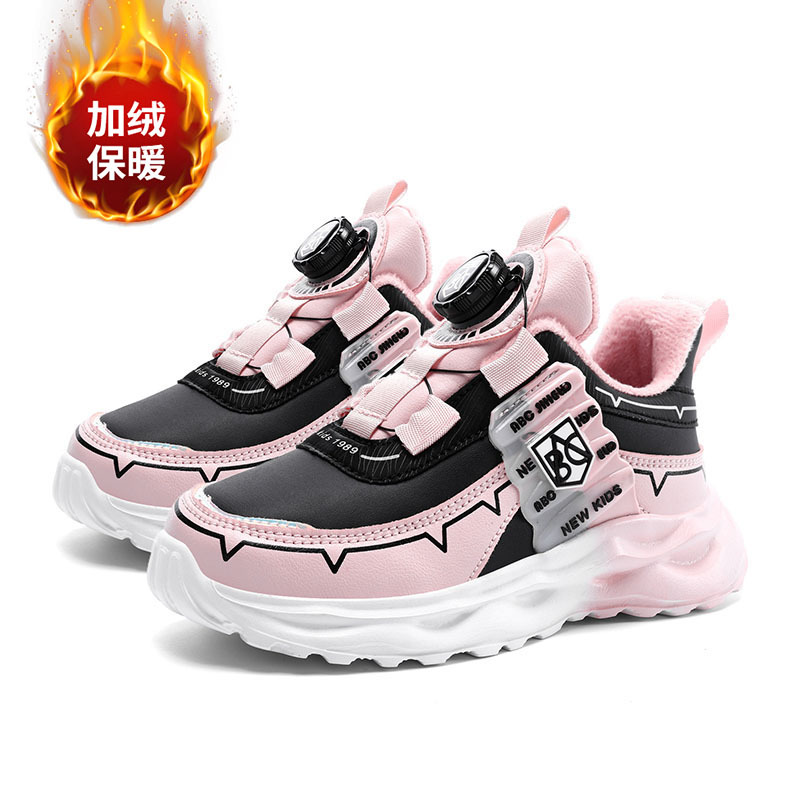 ABC zapatos infantiles otoño y invierno nuevo cuero y terciopelo calentamiento botones de niños y niñas zapatos deportivos de algodón al aire libre